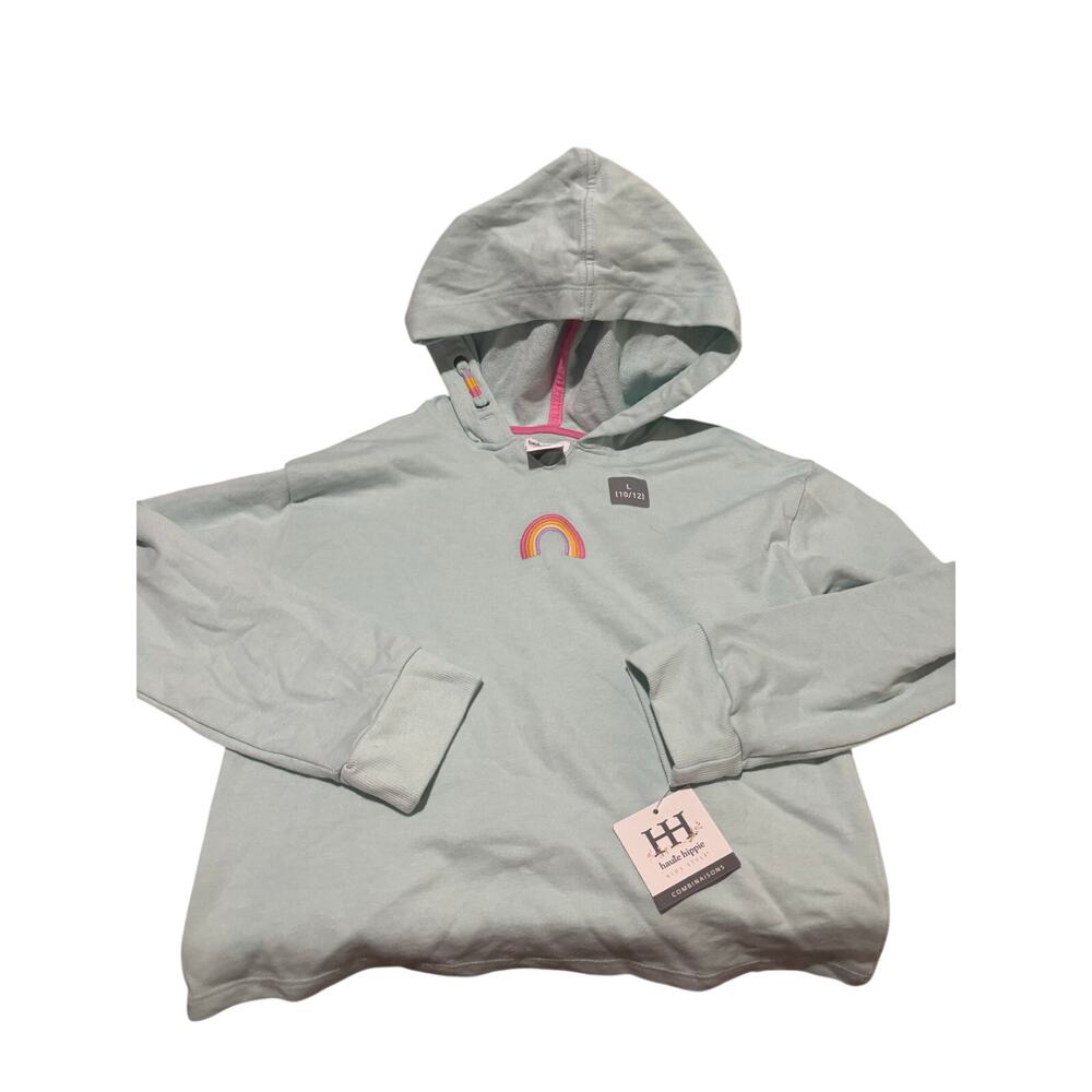 Haute Hippie 10/12 sage green hoodie rainbow embroidery French terry lined nwt